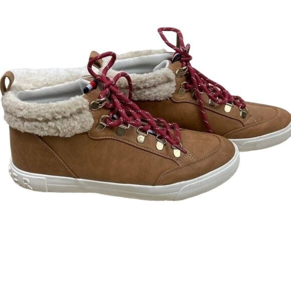 Tommy Hilfiger Jael Brown Shearling Trim High-Top Lace-Up Sneakers Size 9M - Picture 1 of 8